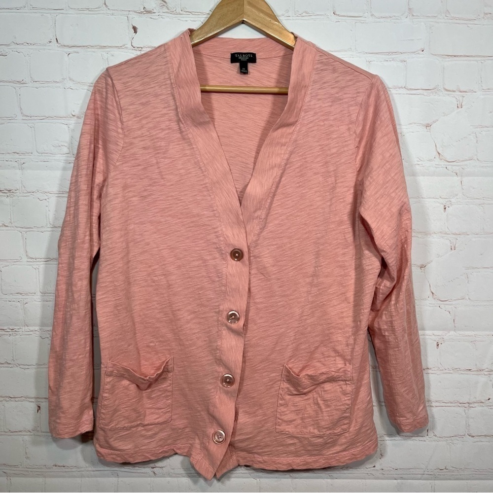 Talbots Blouse Womens 1X Pink Button Up V Neck Pockets Lightweight